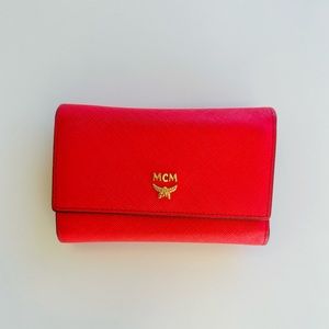 MCM Saffiano Snap Card Wallet Poppy Red